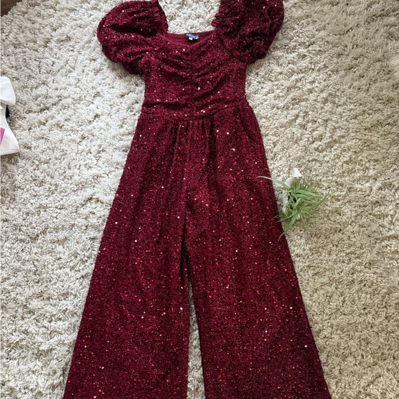 Truly Me Pants - Truly Me Burgundy Sequin Jumpsuit